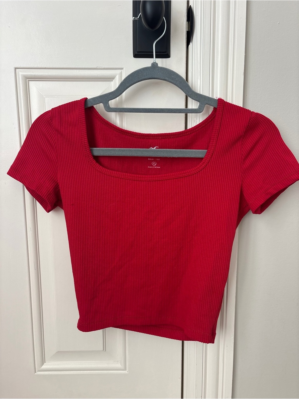 Hollister Red Ribbed Scoop Neck Crop Top